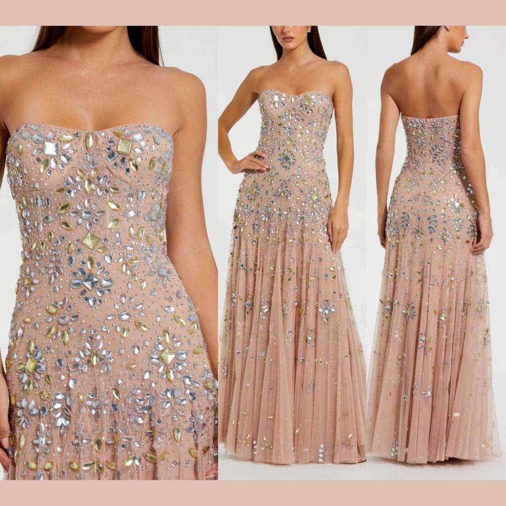 NWT MAC DUGGAL‎ [ 4 ] 10100 Strapless Sweetheart Embellished Net Gown Nude S1942